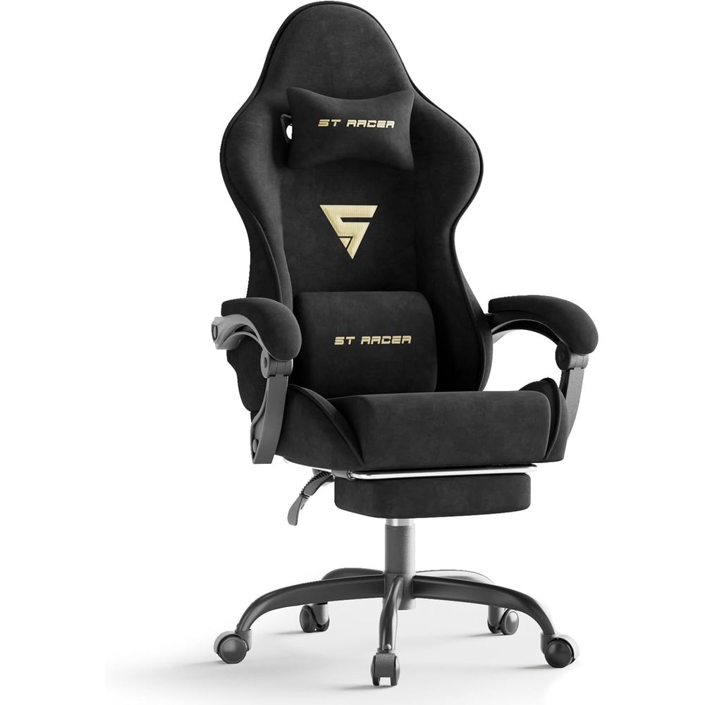 Pc Gaming Chair - Ergonomischer Gaming-Stuhl aus Samtstoff mit Fußstütze