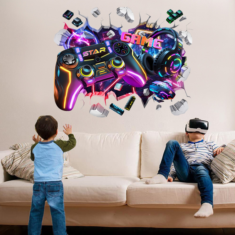 Pc Gaming Quotes - Große Coole Spielcontroller Graffiti Wandloch-Kunst Vinyl-Aufkleber