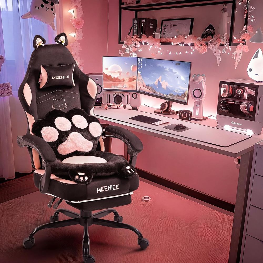 Pc Gaming Chair - Rosa Gaming-Stuhl, niedlich mit Katzenohren und