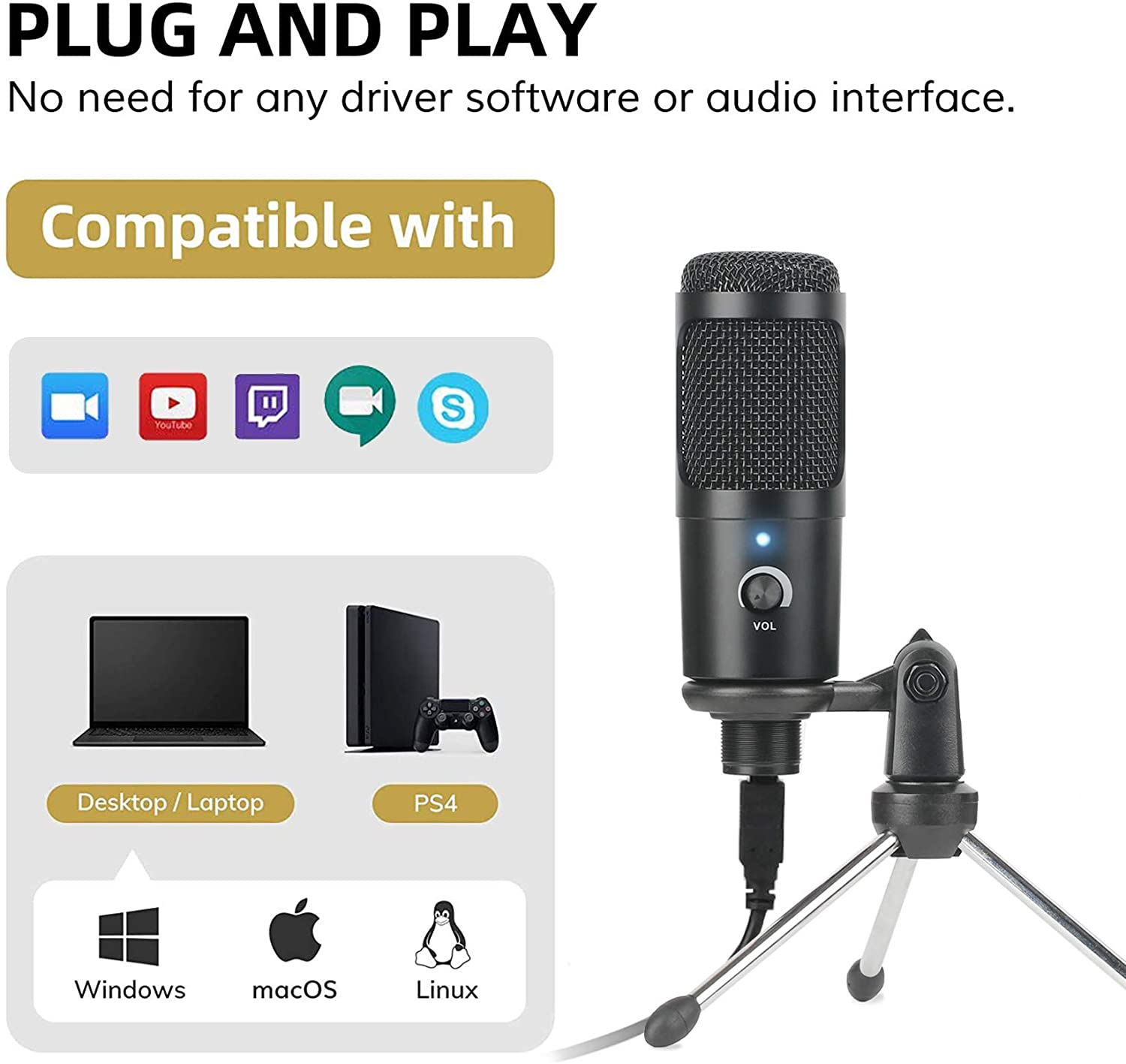 USB-Kondensatormikrofon, Aufna – Pc Gaming Youtubers Bewertung und Preis