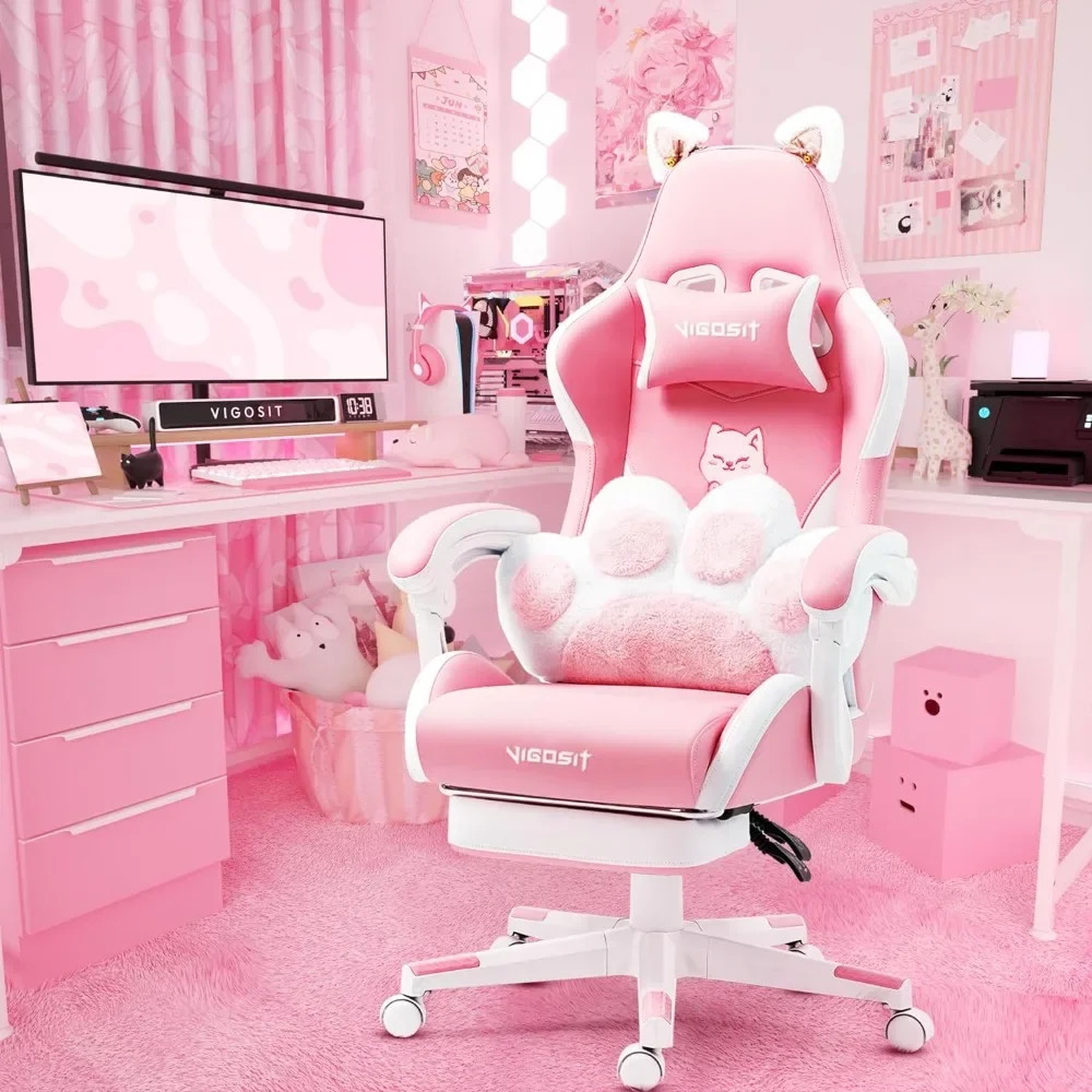 Rosa Gaming-Stuhl mit Katzenpf – Pc Gaming Quotes Bewertung und Preis